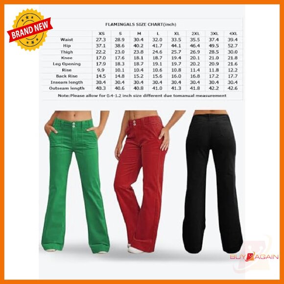 Mid Rise Wide Leg Corduroy Pants Stretch Work Casual Flare - Picture 3 of 8